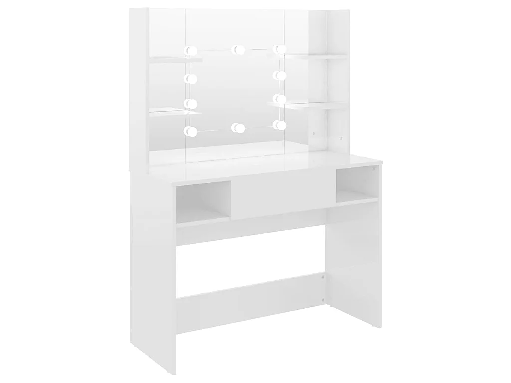 Tocador de maquillaje luces LED MDF blanco brillo 100x40x135 cm