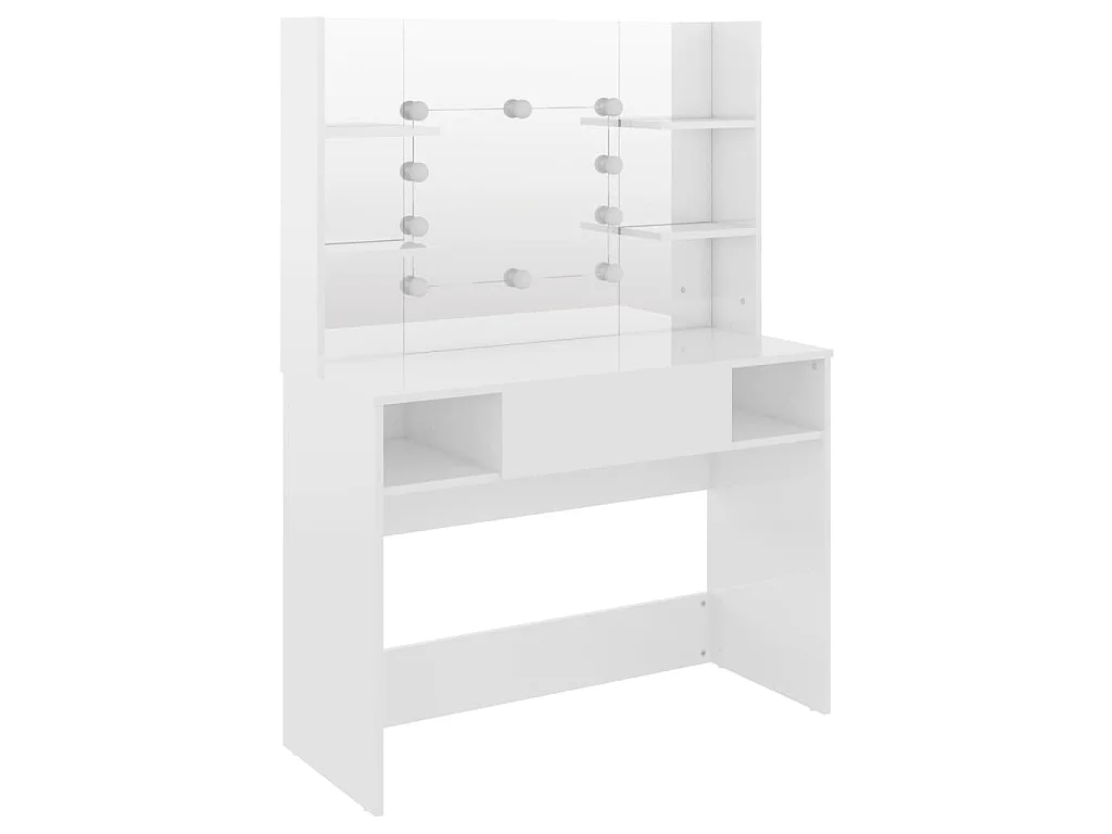 Tocador de maquillaje luces LED MDF blanco brillo 100x40x135 cm