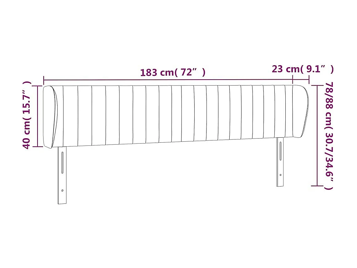 Tête de lit avec oreilles Bleu foncé 183x23x78/88 cm Velours