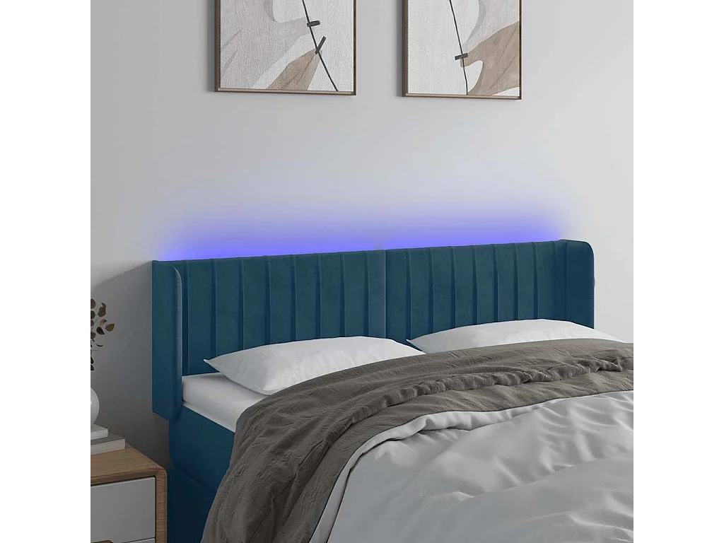 Testiera a LED Blu Scuro 147x16x78/88 cm in Velluto