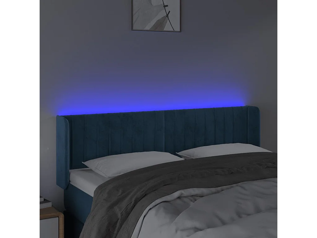 Testiera a LED Blu Scuro 147x16x78/88 cm in Velluto