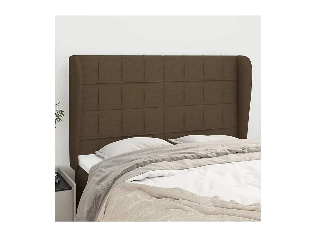 Hoofdbord met randen 147x23x118/128 cm stof donkerbruin