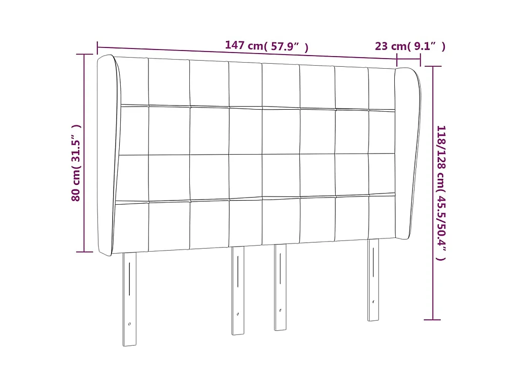 Testiera ad Orecchio MarroneScuro147 x 23 x 118/128cm inTessuto