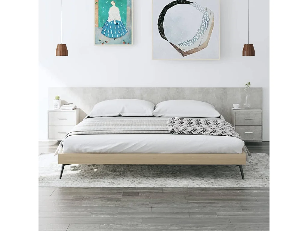 Tête de lit avec armoires Gris béton Bois d'ingénierie