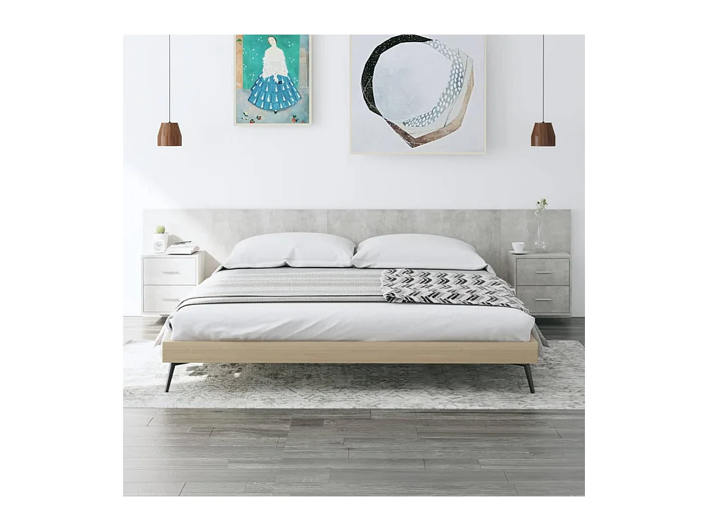 Tête de lit avec armoires Gris béton Bois d'ingénierie