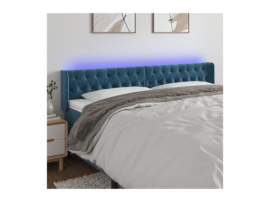 Tête de lit à LED Bleu foncé 203x16x78/88 cm Velours