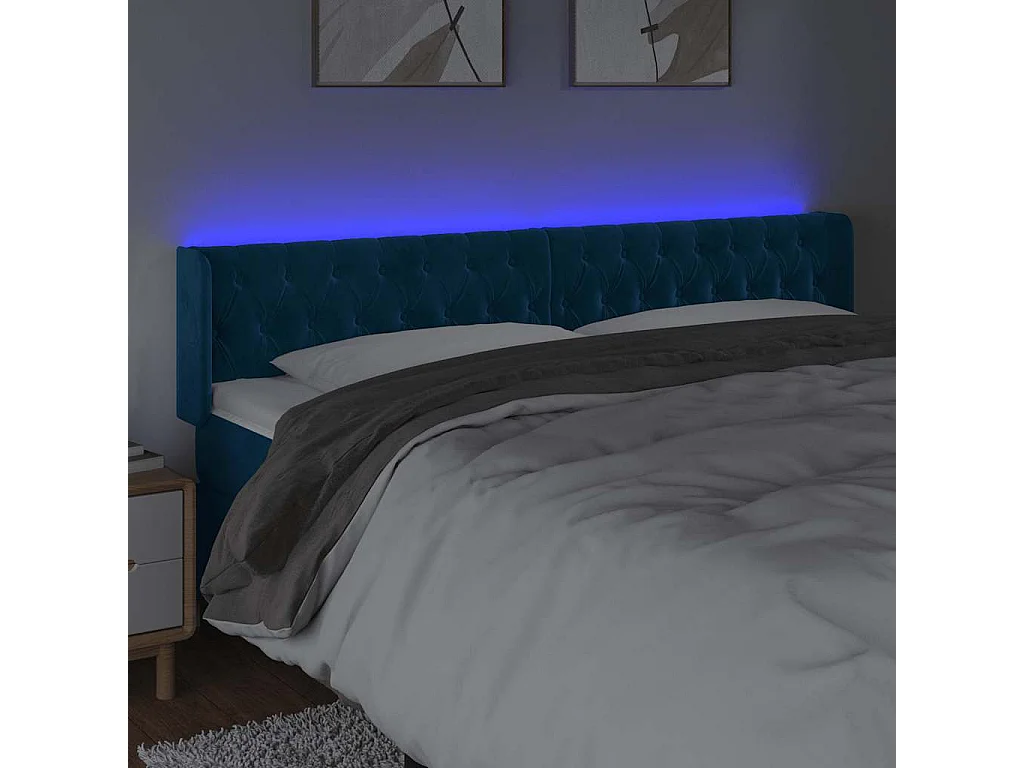 Testiera a LED Blu Scuro 203x16x78/88 cm in Velluto
