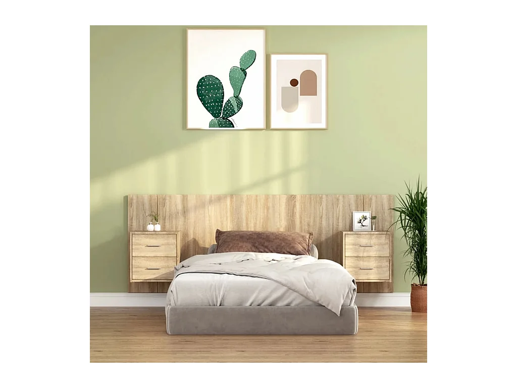 Testiera Letto con Comodini in Legno Multistrato Rovere Sonoma
