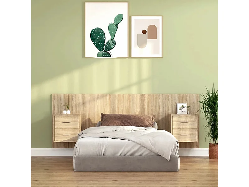 Kopfteil mit Nachttischen Sonoma-Eiche Holzwerkstoff