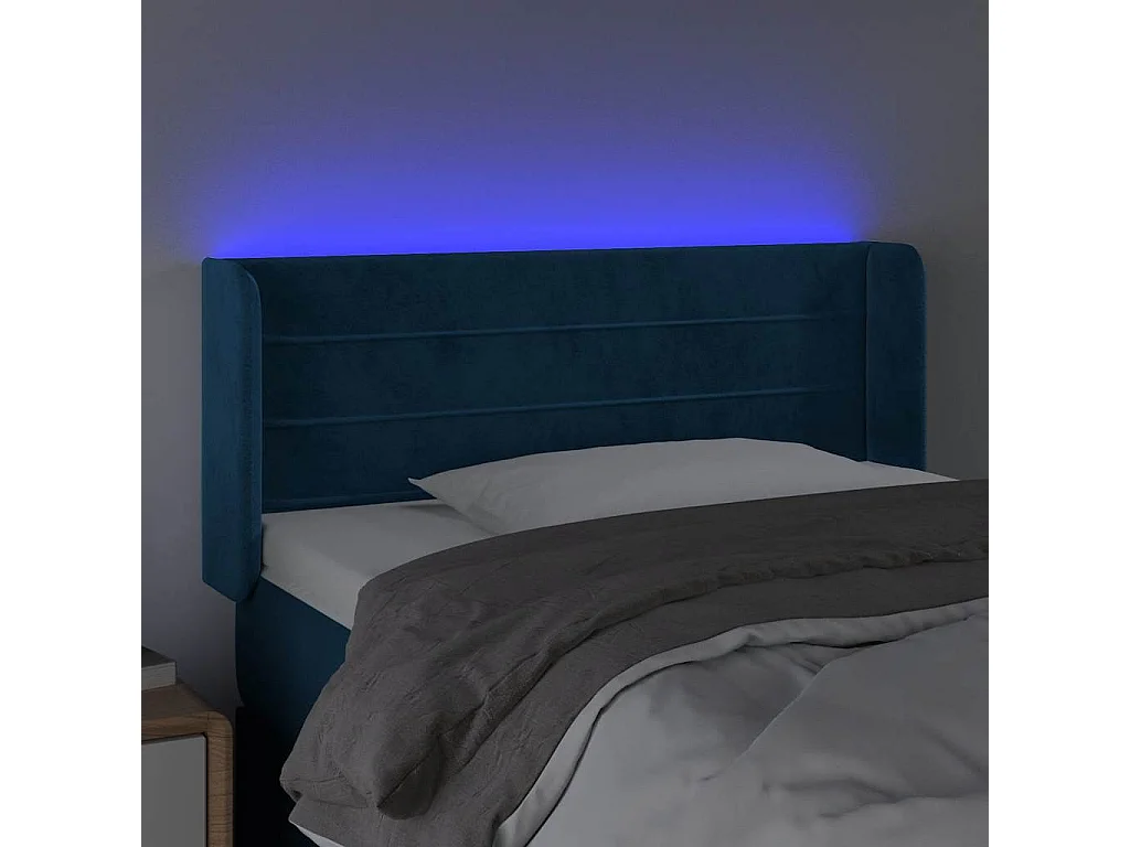 Cabecero con LED de terciopelo azul oscuro 83x16x78/88 cm