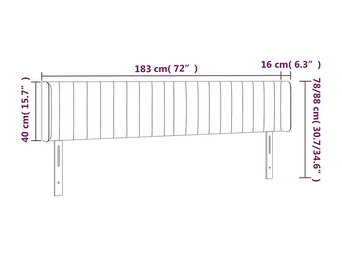 Tête de lit avec oreilles Bleu foncé 183x16x78/88 cm Velours