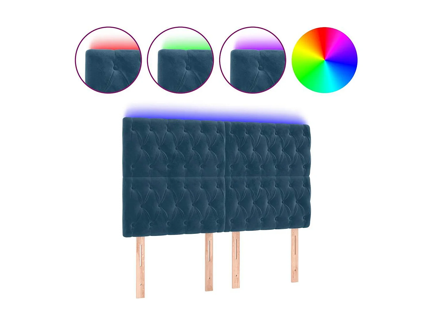 Hoofdbord LED 160x7x118/128 cm fluweel donkerblauw