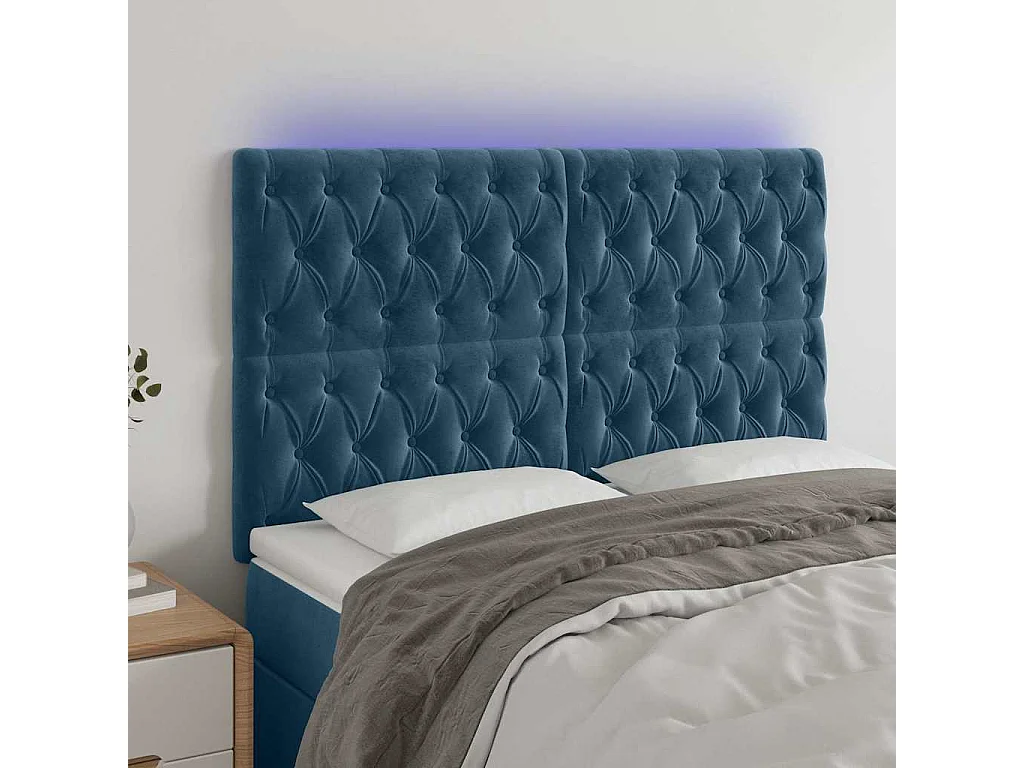 Hoofdbord LED 160x7x118/128 cm fluweel donkerblauw