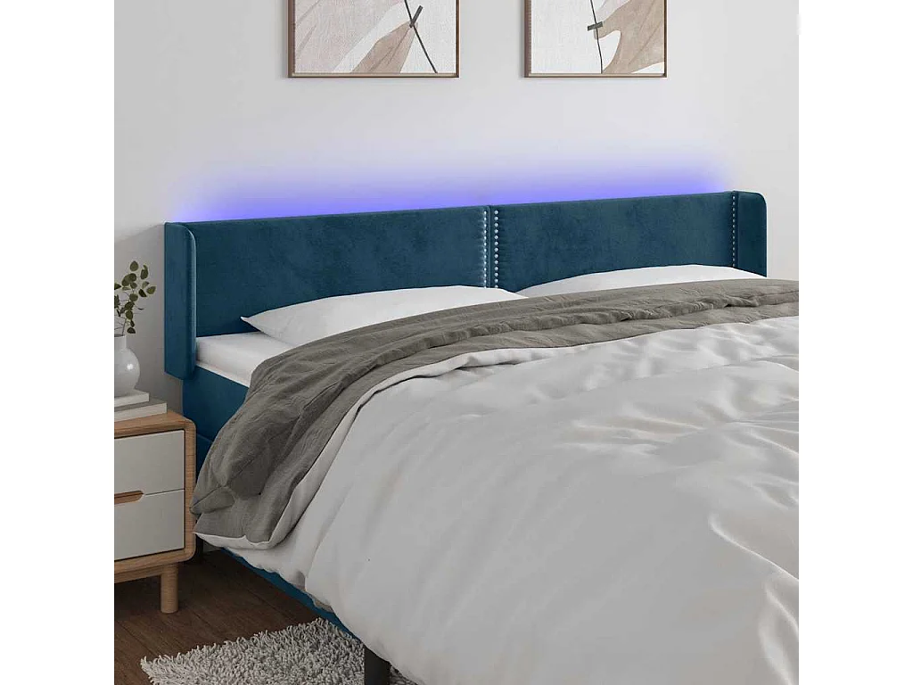 Hoofdbord LED 183x16x78/88 cm fluweel donkerblauw