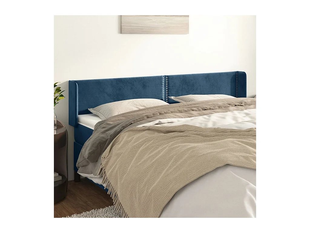 Tête de lit avec oreilles Bleu foncé 183x16x78/88 cm Velours