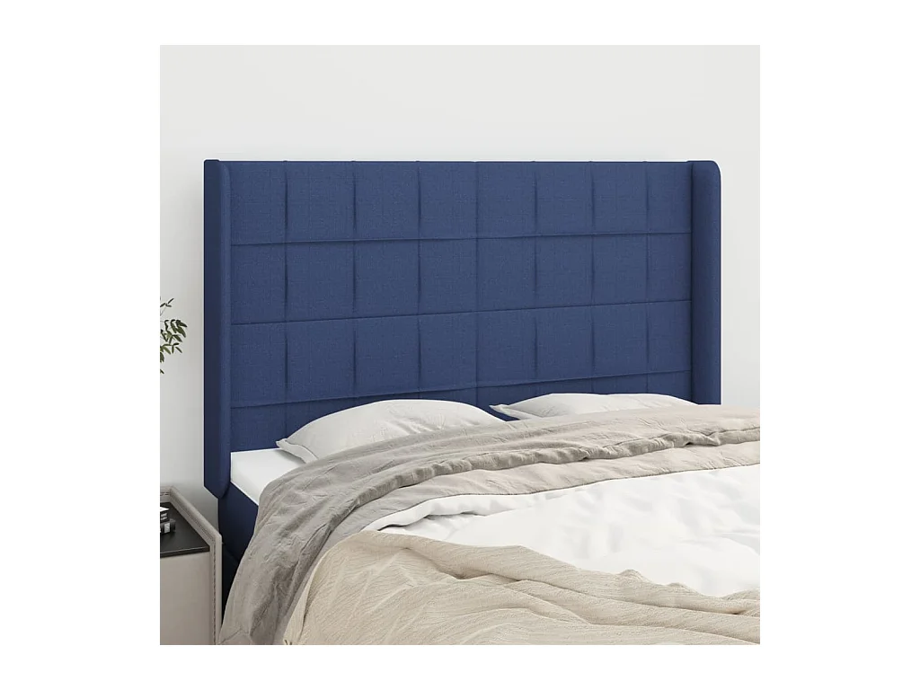 Hoofdbord met randen 147x16x118/128 cm stof blauw