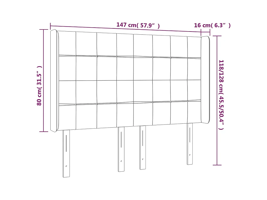 Testiera ad Orecchio Blu 147x16x118/128 cm in Tessuto