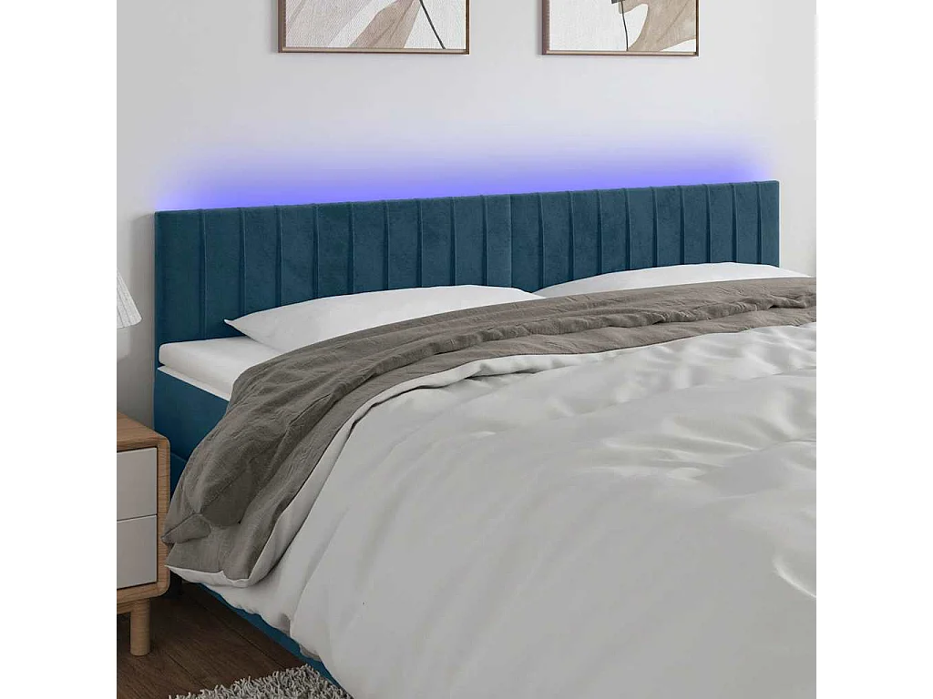 Testiera a LED Blu Scuro 180x5x78/88 cm in Velluto
