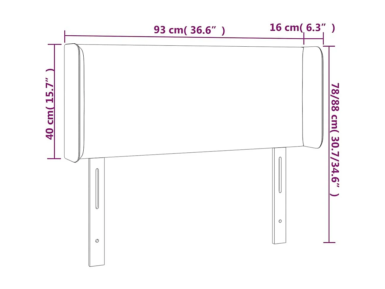 Tête de lit avec oreilles Bleu foncé 93x16x78/88 cm Velours