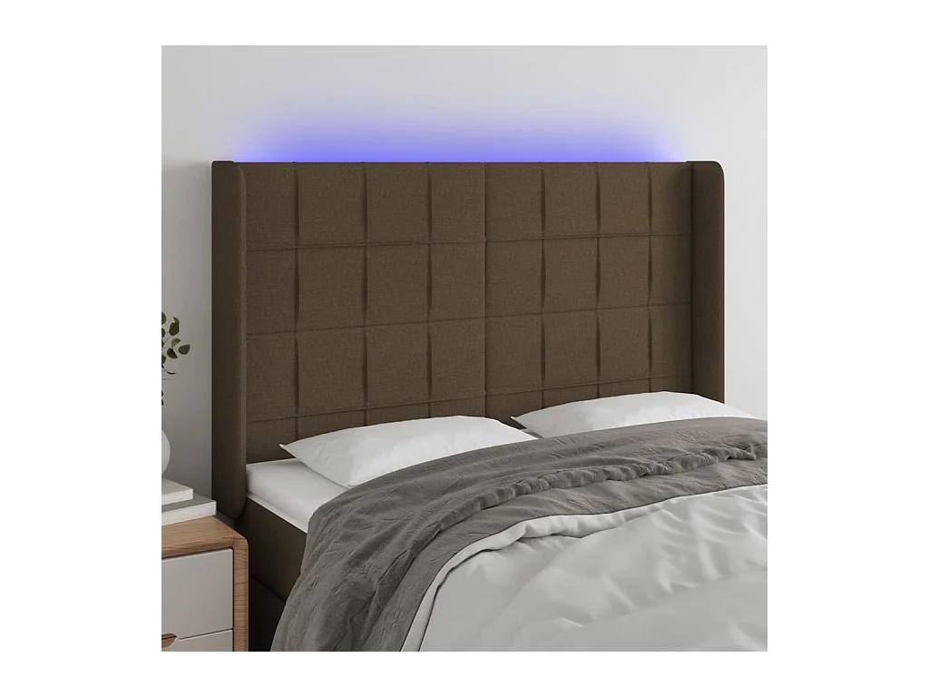 Cabecero con LED de tela marrón oscuro 147x16x118/128 cm