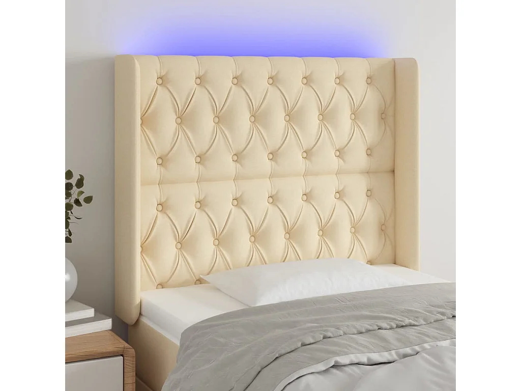 Hoofdbord LED 103x16x118/128 cm stof crèmekleurig
