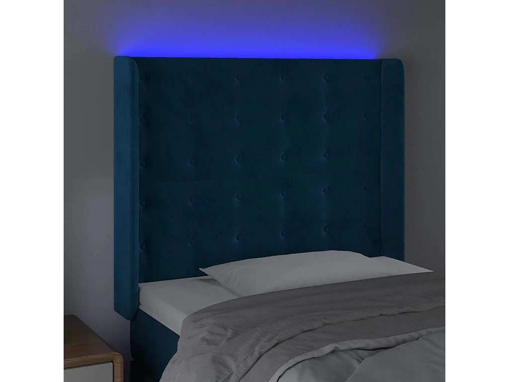 Testiera a LED Blu Scuro 83x16x118/128 cm in Velluto