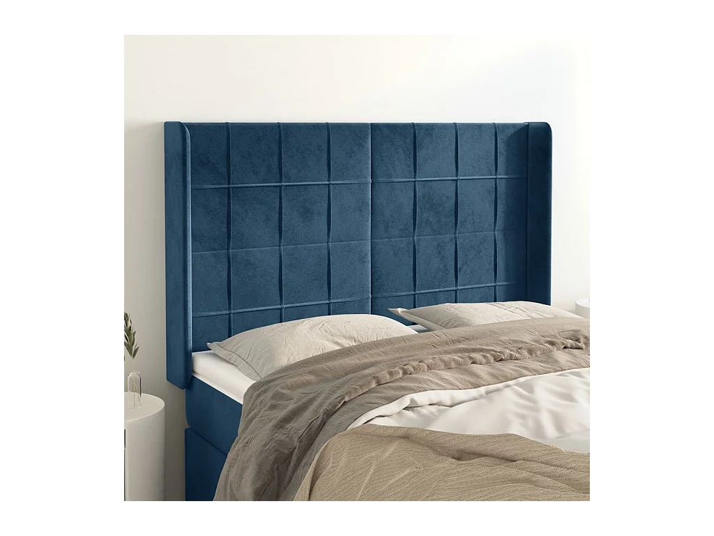 Tête de lit avec oreilles Bleu foncé 147x16x118/128 cm Velours