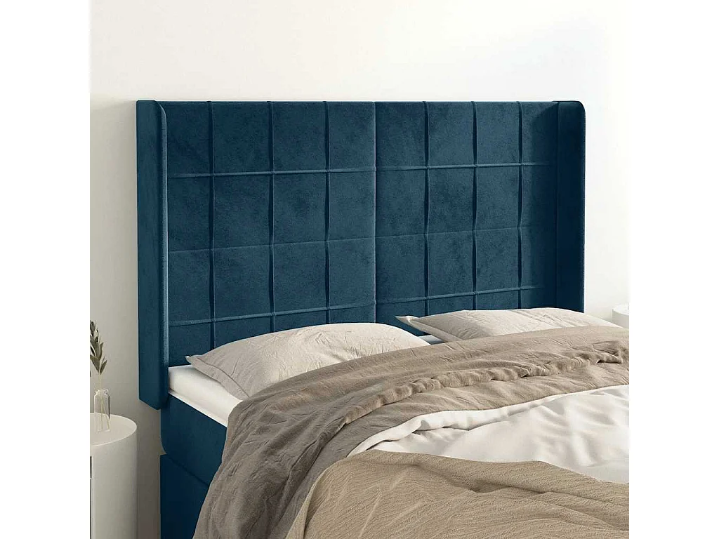 Kopfteil mit Ohren Dunkelblau 147x16x118/128 cm Samt