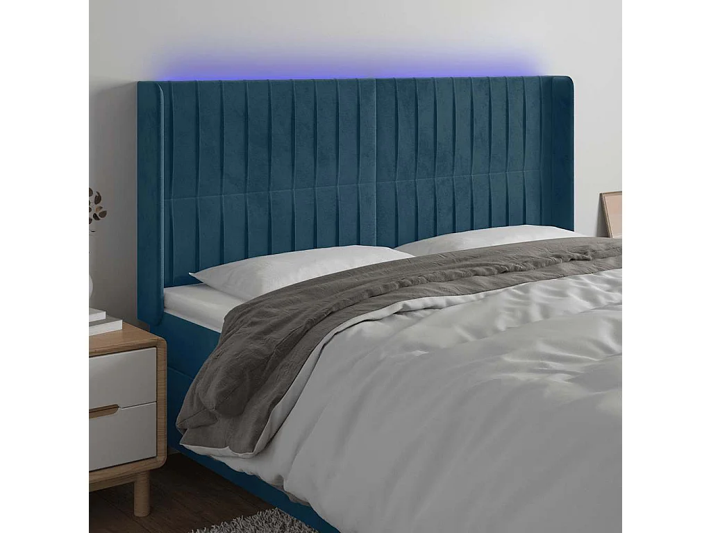 LED Kopfteil Dunkelblau 183x16x118/128 cm Samt