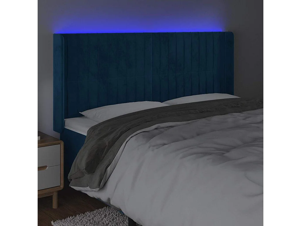 LED Kopfteil Dunkelblau 183x16x118/128 cm Samt