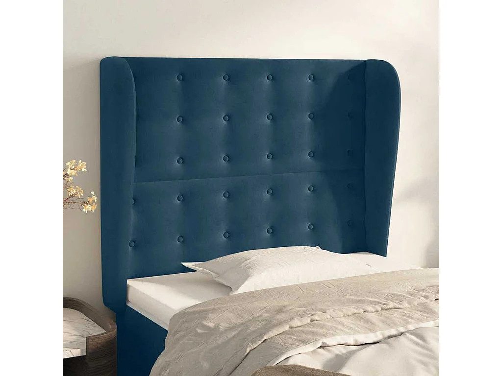 Testiera ad Orecchio Blu Scuro 83x23x118/128 cm in Velluto