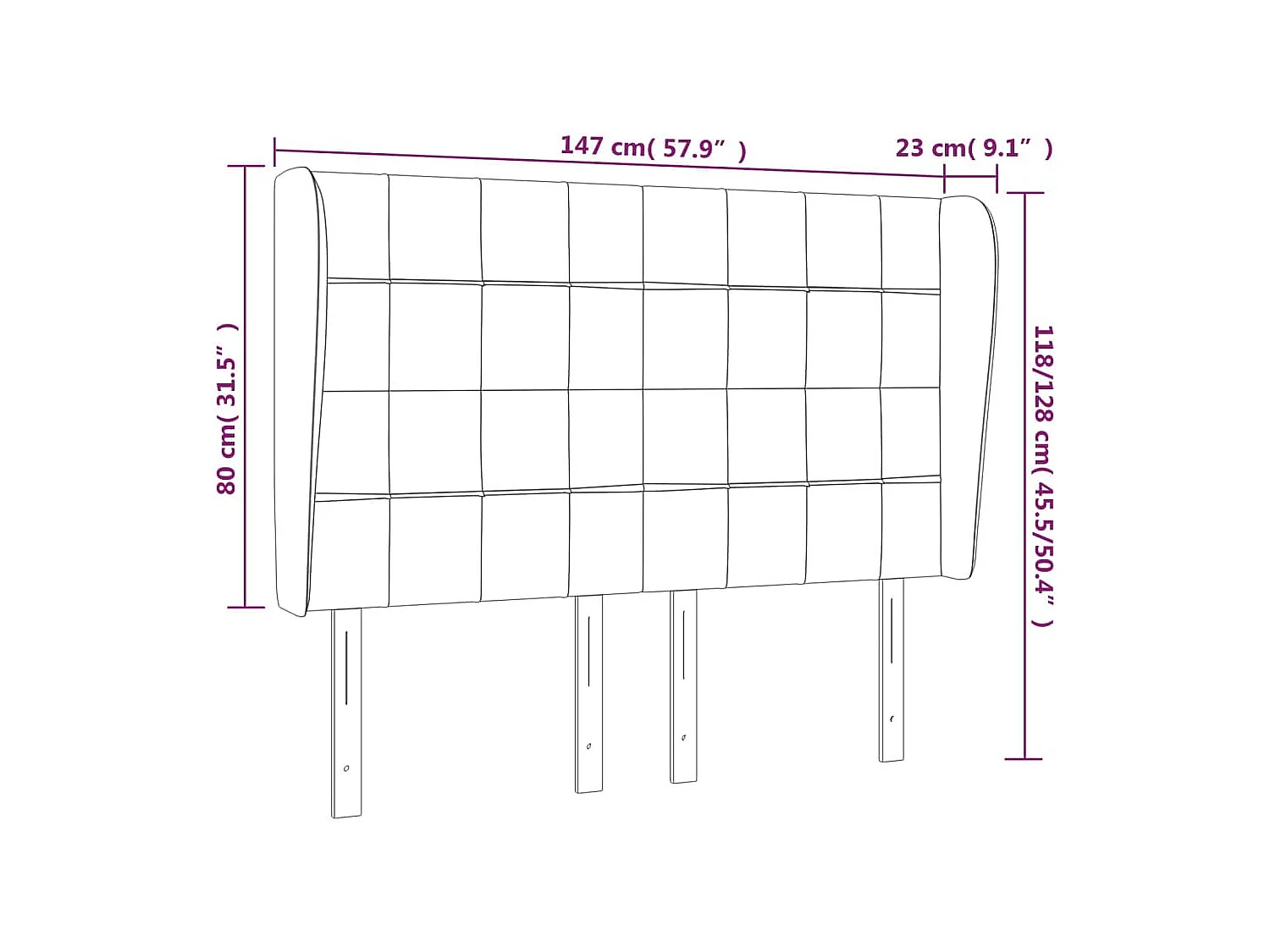 Hoofdbord met randen 147x23x118/128 cm fluweel donkerblauw