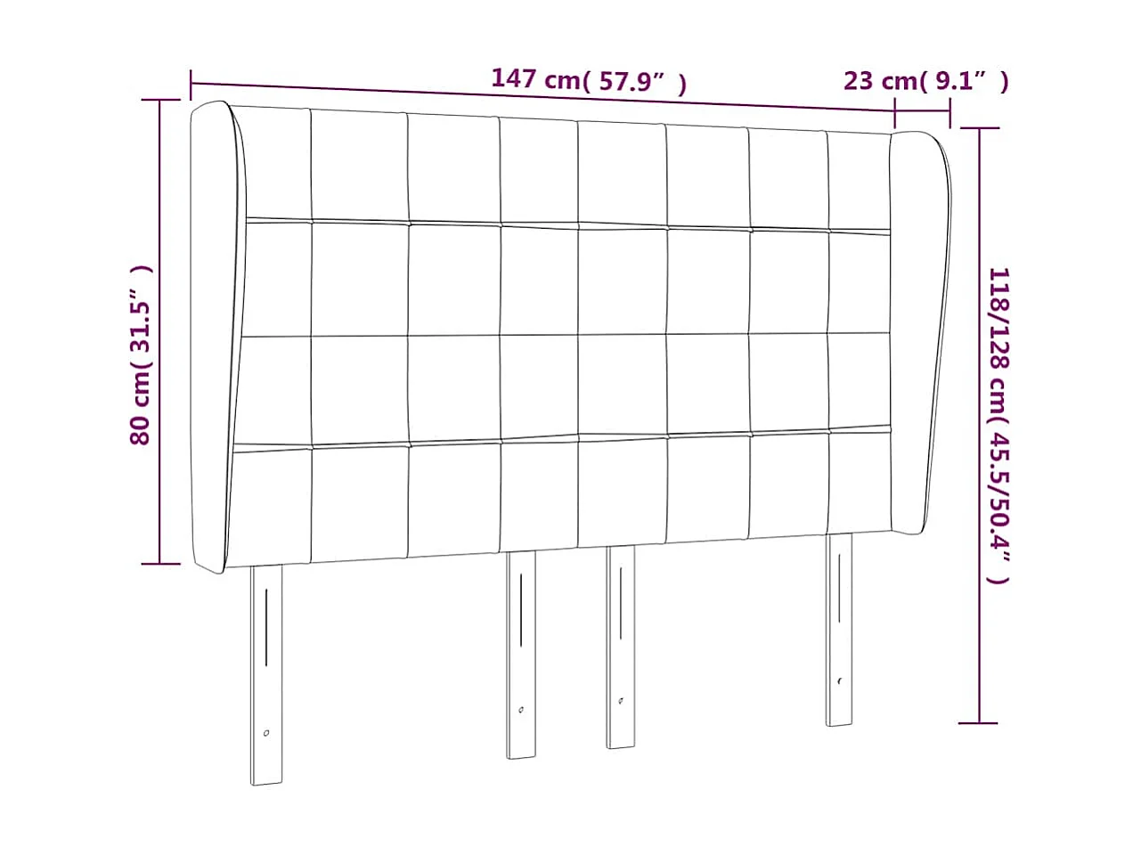 Hoofdbord met randen 147x23x118/128 cm fluweel donkerblauw