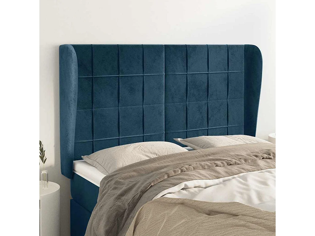 Hoofdbord met randen 147x23x118/128 cm fluweel donkerblauw
