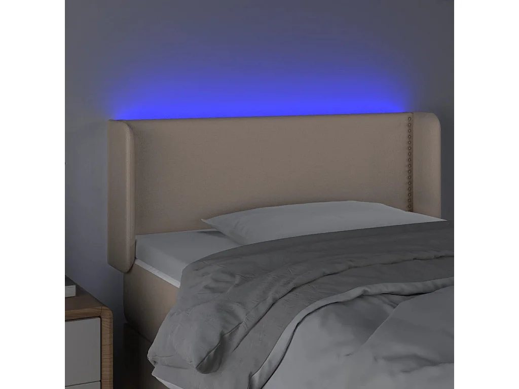 Cabeceira cama c/ LED couro artificial 93x16x78/88cm cappuccino