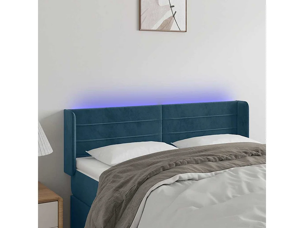 Testiera a LED Blu Scuro 147x16x78/88 cm in Velluto