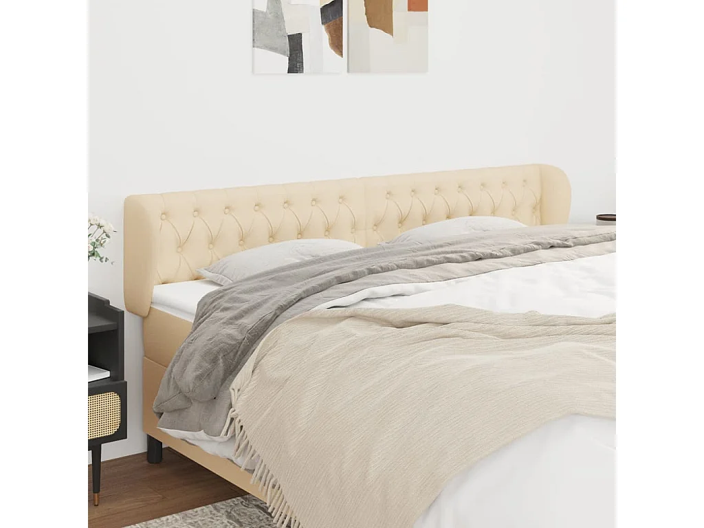 Hoofdbord met randen 203x23x78/88 cm stof crèmekleurig