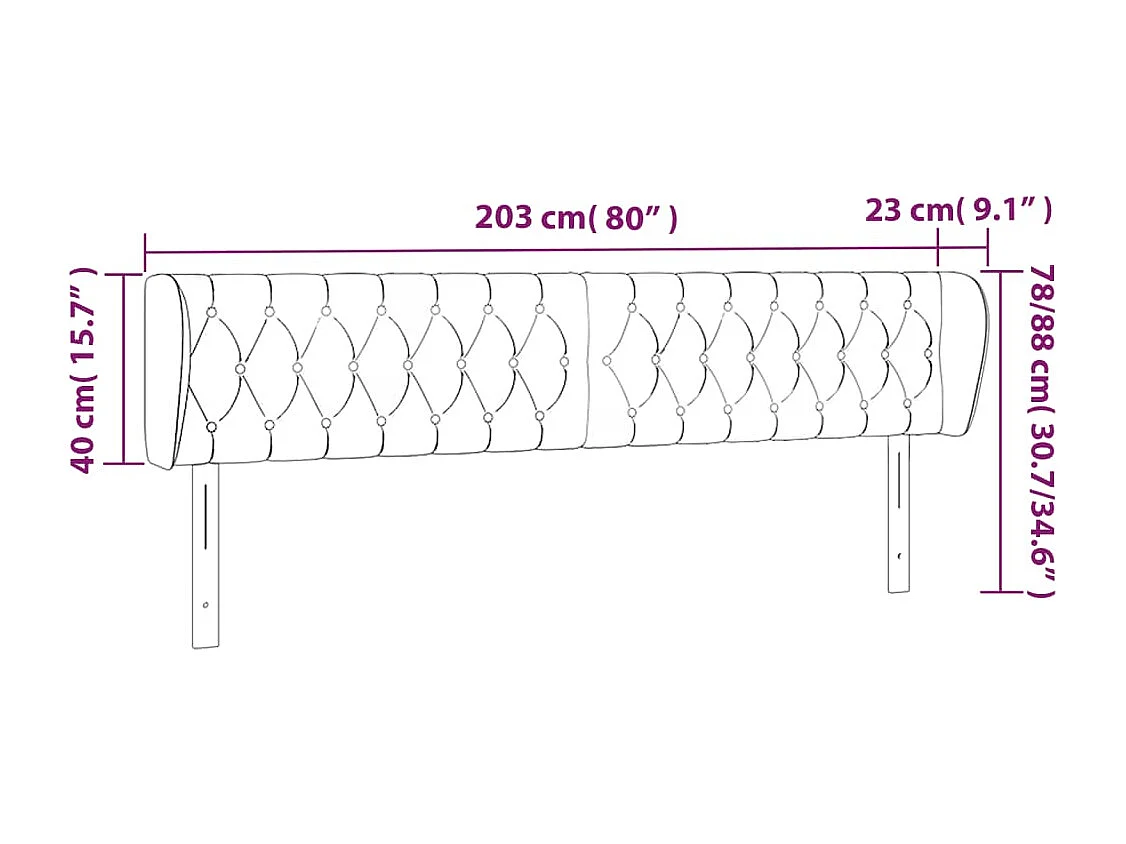 Hoofdbord met randen 203x23x78/88 cm stof crèmekleurig