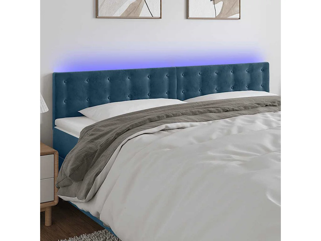 Hoofdbord LED 160x5x78/88 cm fluweel donkerblauw