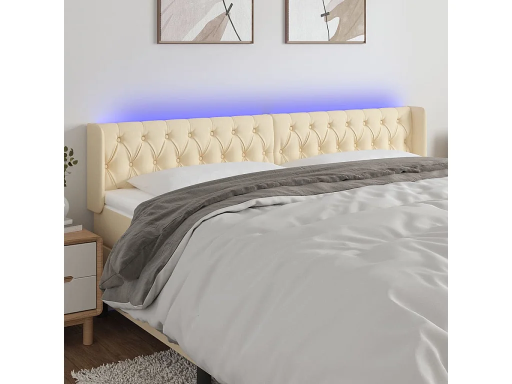 Hoofdbord LED 203x16x78/88 cm stof crèmekleurig