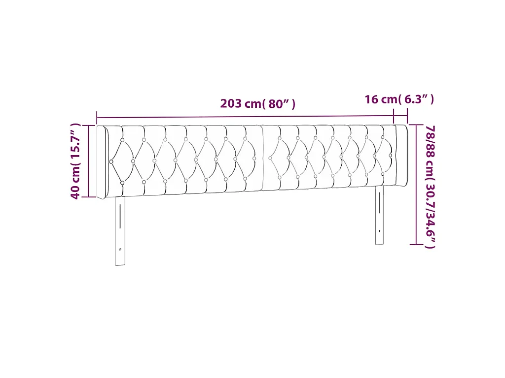 Hoofdbord LED 203x16x78/88 cm stof crèmekleurig