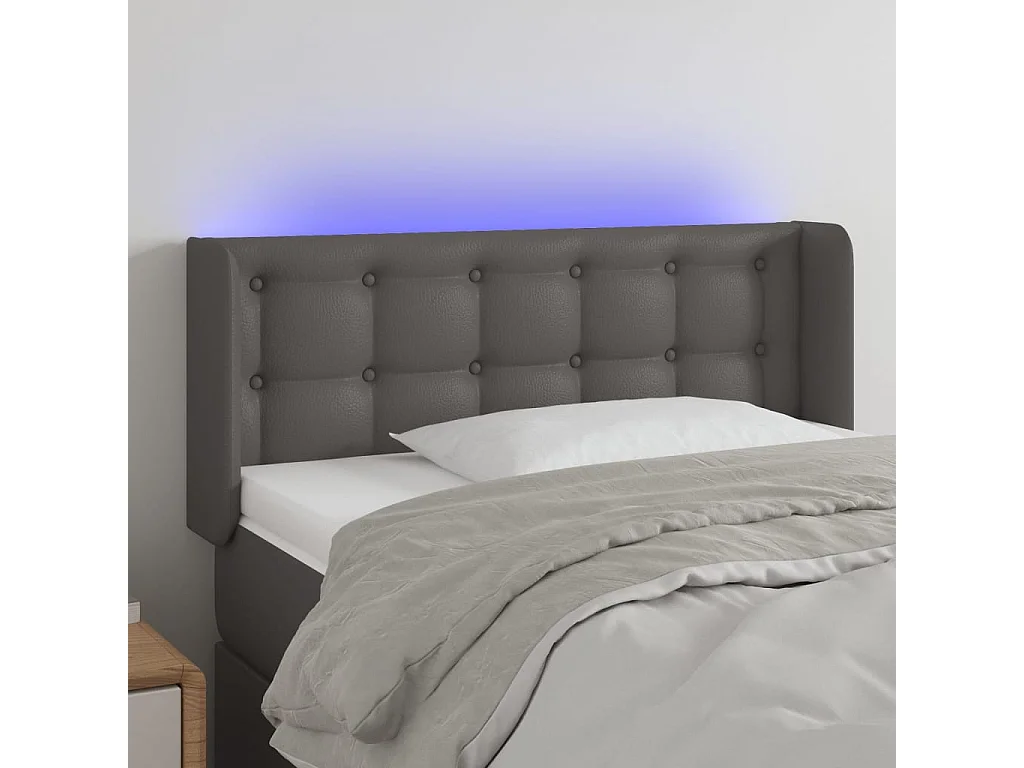Cabeceira cama c/ LED 93x16x78/88 cm couro artificial cinzento