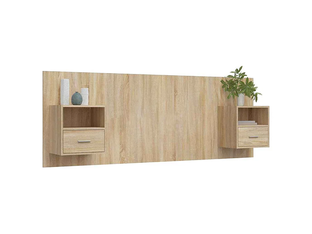 Hoofdbord met kastjes bewerkt hout sonoma eikenkleurig