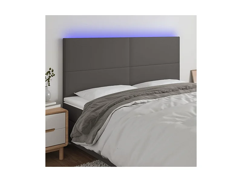 Hoofdbord LED 200x5x118/128 cm kunstleer grijs