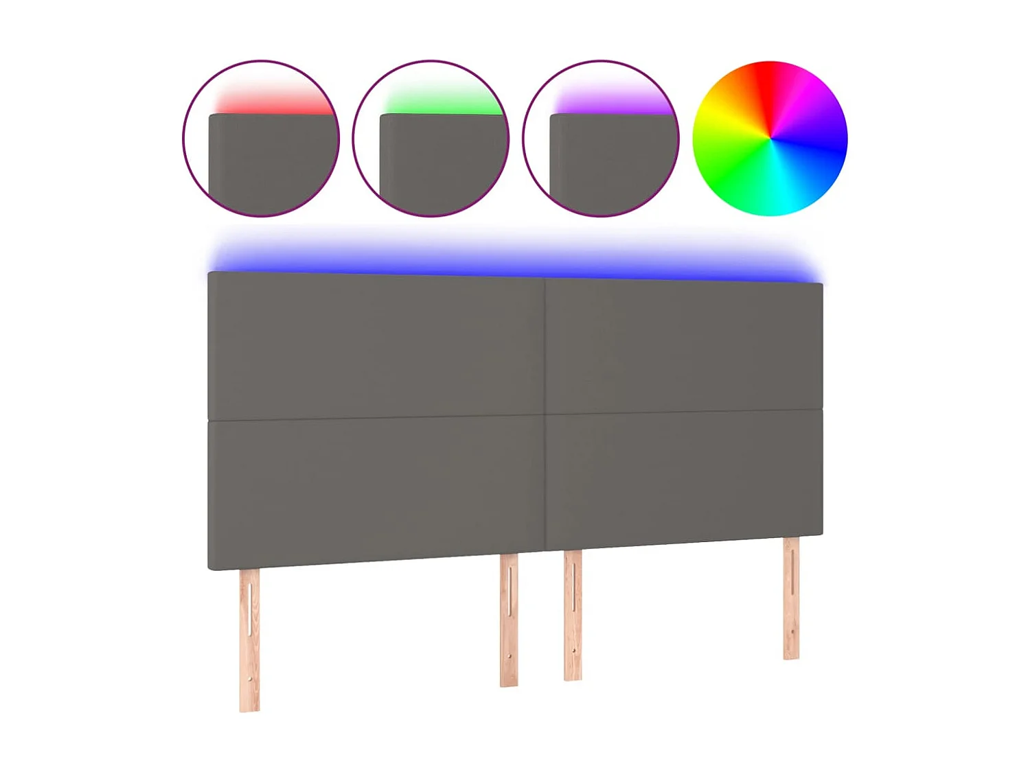 LED Kopfteil Grau 200x5x118/128 cm Kunstleder