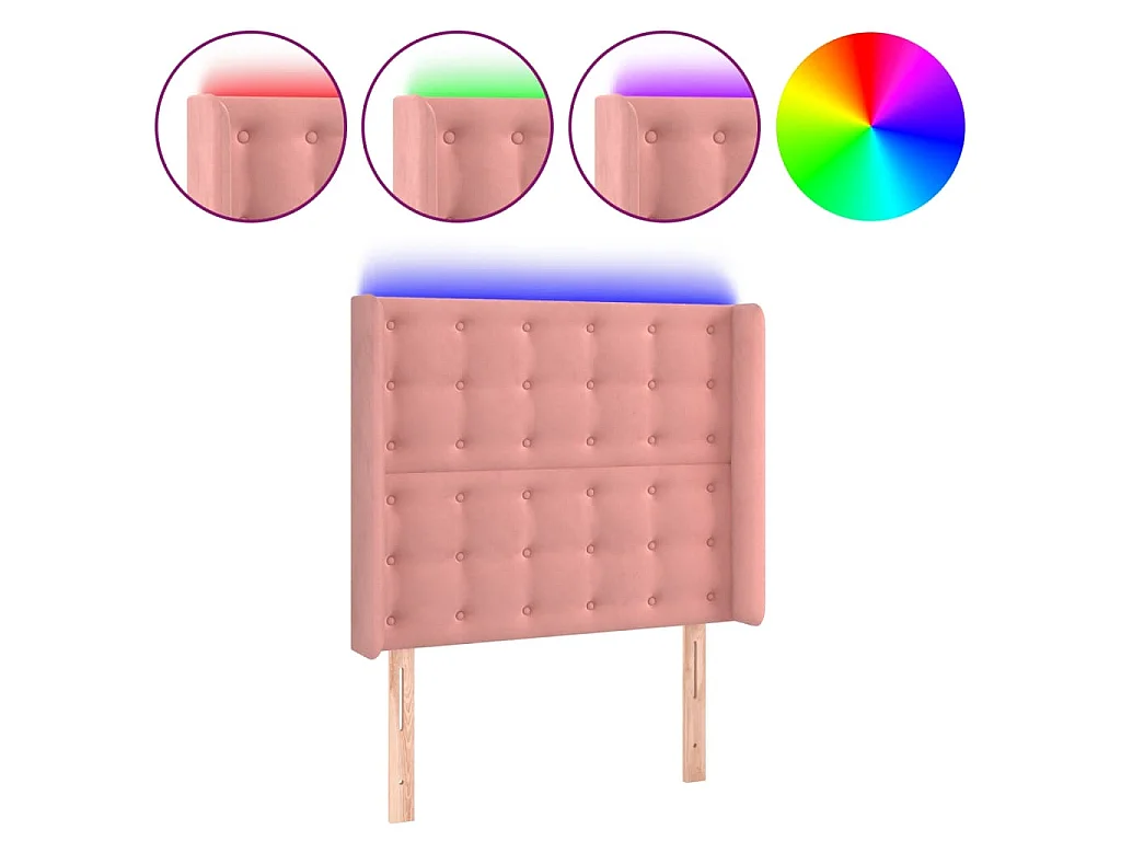 Tête de lit à LED Rose 83x16x118/128 cm Velours