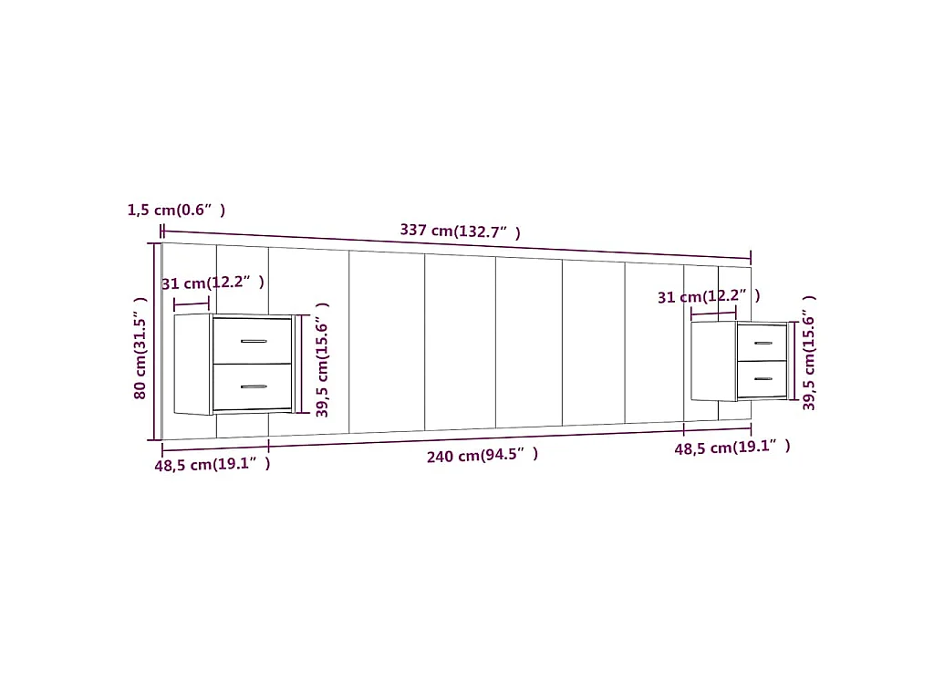 Testiera Letto con Comodini in Legno Multistrato Grigio Sonoma