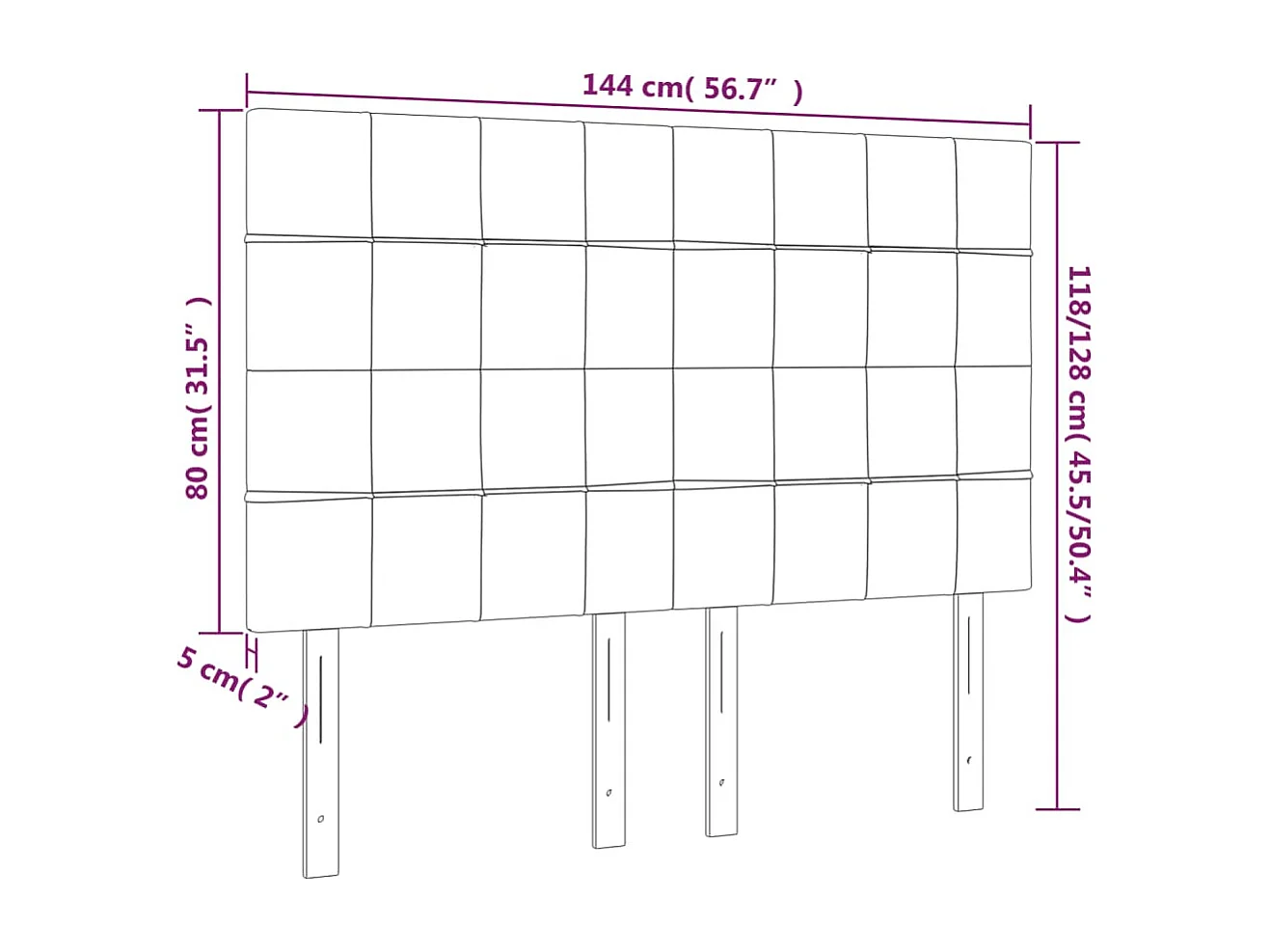 Tête de lit Marron foncé 144 x 5 x 118/128 cm Tissu