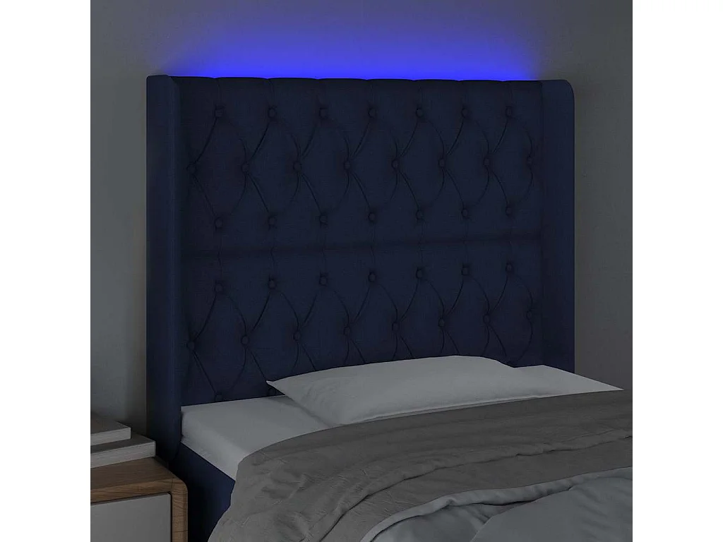 LED Kopfteil Blau 103x16x118/128 cm Stoff
