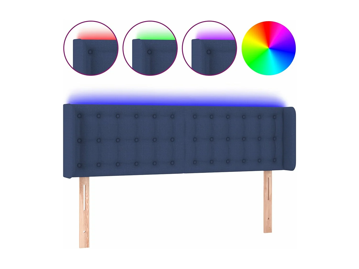 Cabeceira de cama c/ luzes LED tecido 147x16x78/88 cm azul